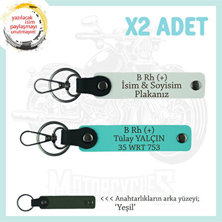 Motor Gruplarına İsim Plaka ve B Rh (+) Yazılı Özel Tasarım x2 Anahtarlık Hediye , Beyaz-Turkuaz-Ysl