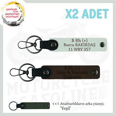 Motor Tutkunlarına, İsim Plaka ve B Rh + Kan Grubu Yazılı Kişisel x2 Anahtarlık, K Kahve-Beyaz-Ysl
