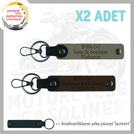 Yol Tutkunlarına, İsim Plaka ve B Rh (+) Kan Grubu Kişiselleşmiş x2 Anahtarlık, Kül Gri-K Kahve-Laci