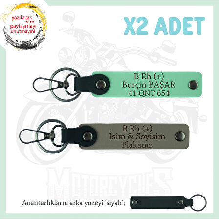 Hız Aşıkları İçin İsim Plaka ve B Rh (+) Kan Grubu Yazılı Hediyelik x2 Anahtarlık, Kül Gri-Yeşil-Syh