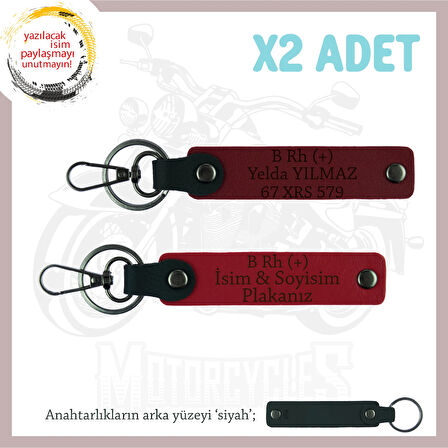 Yol Arkadaşlarına, İsim Plaka ve B Rh (+) Yazılı Kişiselleştirilmiş x2 Anahtarlık, Kırmızı-Bordo-Syh