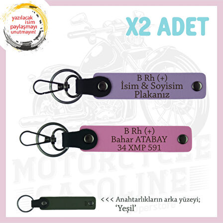 Motor Severe Özel Armağan, İsim Plaka ve B Rh (+) Kan Grubu Yazılı  x2' li Anahtarlık, Mor-Pembe-Ysl