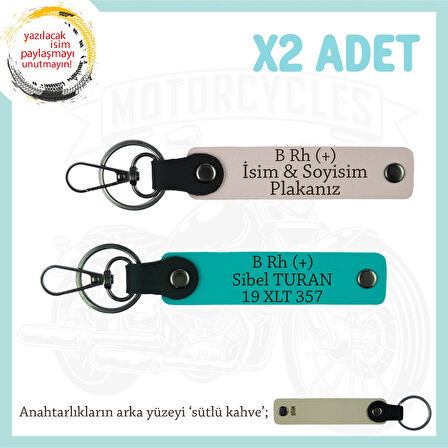 Yol Arkadaşına Özel Hediye İsim Plaka ve B Rh (+) Kan Grubu Yazılı x2 Anahtarlık, Pudra-K Turkuaz-SK