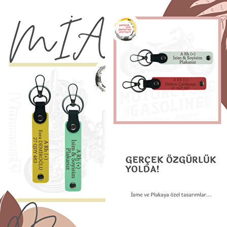 Motorcu Friends Hediye, İsim Plaka ve B Rh (+) Kan Grubu Yazılı x2 Anahtarlık, Yavruağzı-Beyaz-Laci