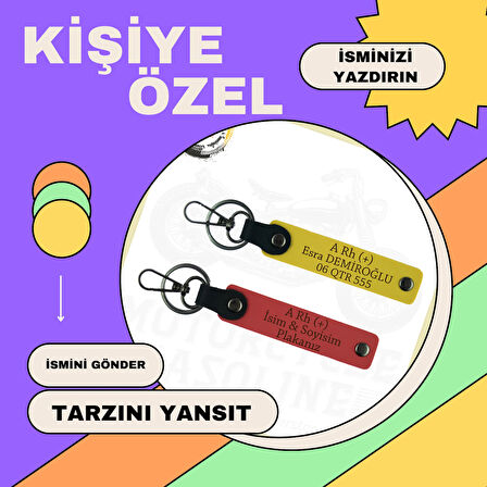 Hız Severlere Özel, İsim Plaka ve B Rh (+) Kan Grubu Yazılı 2'li Anahtarlık Set, Yavruağzı-Pudra-Gr