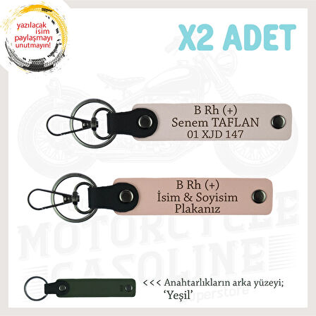 Hız Severlere Özel, İsim Plaka ve B Rh (+) Kan Grubu Yazılı x2 Anahtarlık Set, Yavruağzı-Pudra-Ysl