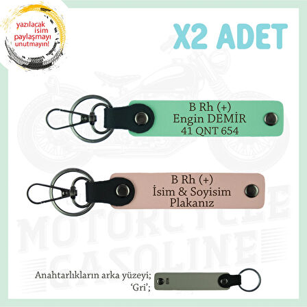Motor Severlere Özel İsim Plaka, B+ Kan Grubu Yazılı Özel Tasarım x2 Anahtarlık, Yavruağzı-Yeşil-Gr
