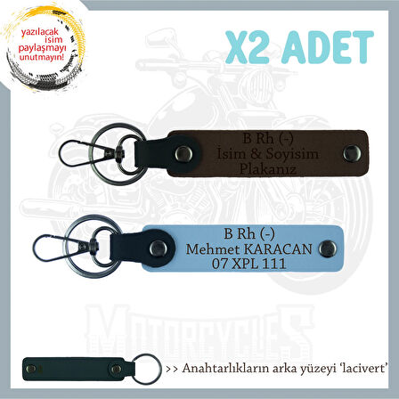 Paket Dağıtıcılarına, İsim Plaka ve B Rh (-) Kan Grubu Yazılı, x2' li Anahtarlık, K Kahve-Mavi-Laci