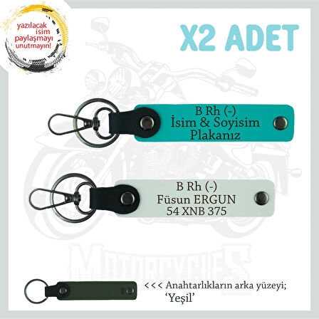 Hız Aşıkları İçin, İsim Plaka ve B Rh (-) Kan Grubu Yazılı Özel x2 Anahtarlık, K Turkuaz-Beyaz-Ysl