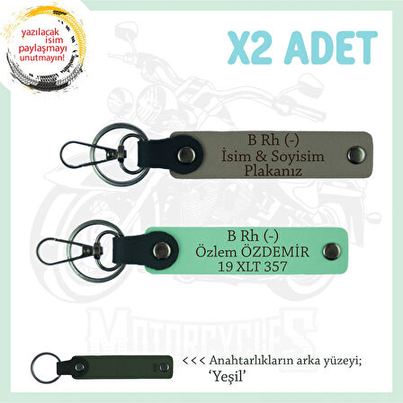 Hız Aşıkları İçin İsim Plaka ve B Rh (-) Kan Grubu Yazılı Hediyelik x2 Anahtarlık, Kül Gri-Yeşil-Ysl