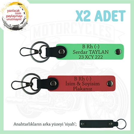 Motosiklet Severlere, İsim Plaka ve B Rh (-) Kan Grubu Yazılı x2 Anahtarlık, Nar Çiçeği-F Yeşil-Syh