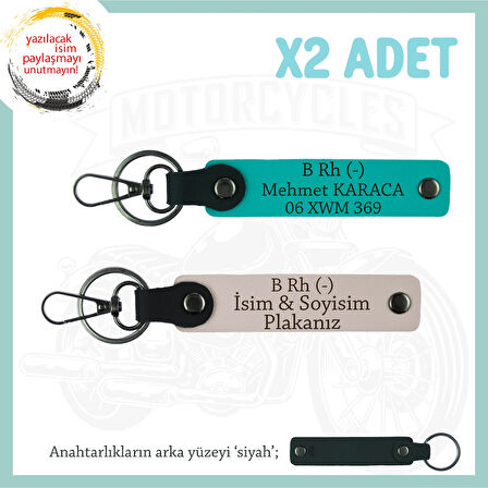 Yol Arkadaşlarına Özel, İsim Plaka ve B Rh (-) Kan Grubu  2'li Anahtarlık Takım, Pudra-K Turkuaz-Syh