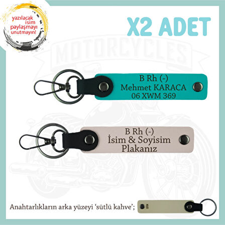 Yol Arkadaşına Özel Hediye İsim Plaka ve B Rh (-) Kan Grubu Yazılı x2 Anahtarlık, Pudra-K Turkuaz-SK
