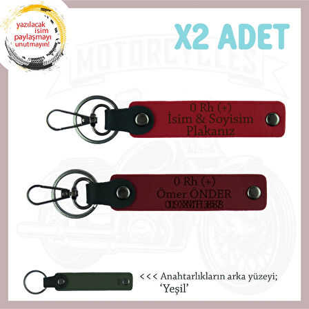 Yol Arkadaşlarına, İsim Plaka ve 0 Rh (+) Kan Grubu Kişiselleşmiş x2 Anahtarlık, Kırmızı-Bordo-Ysl