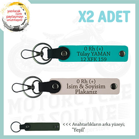 Yol Arkadaşlarına Özel, İsim Plaka ve 0 Rh (+) Kan Grubu Yazılı x2 Anahtarlık, Pudra-K Turkuaz-Ysl