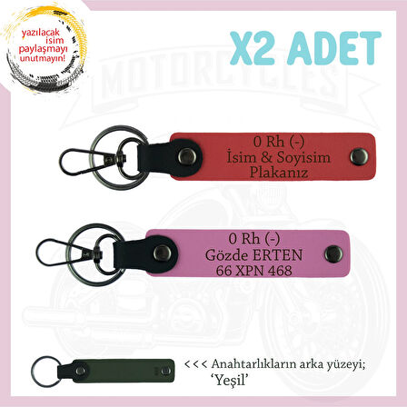 Ehliyeti Olanlara Hediye İsim Plaka ve 0 Rh (-) Kan Grubu Yazılı x2 Anahtarlık, Nar Çiçeği-Pembe-Ysl
