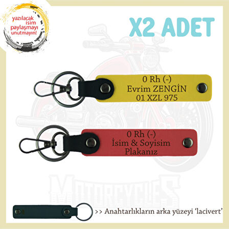Tüm Sürücülere, İsim Plaka ve 0 Rh (-) Kan Grubu Yazılı x2' li Set Anahtarlık, Nar Çiçeği-Sarı-Laci