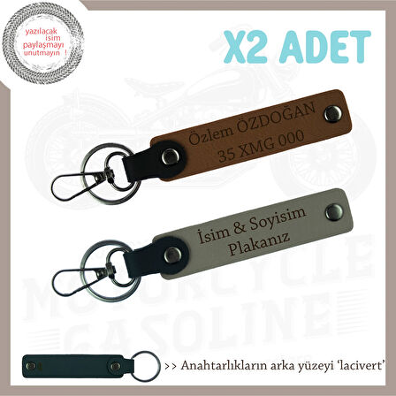 Yolculuk Yapmayı Sevenlere İsim Ve Plaka Yazılı Hediyelik x2 Anahtarlık Set, Kül Gri-Kahve-Laci
