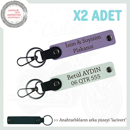 Yol Arkadaşları İçin İsim Ve Plaka Yazılı  Klas Anahtarlık, x2'li Set Hediye, Mor Menekşe-Beyaz-Laci