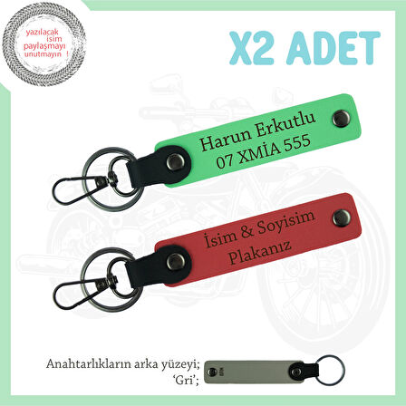 Motorcular ve Araç Sahipleri İçin Kişisel Hediye – 2’li Deri Anahtarlık Set, Nar Çiçeği-F Yeşil-Gr