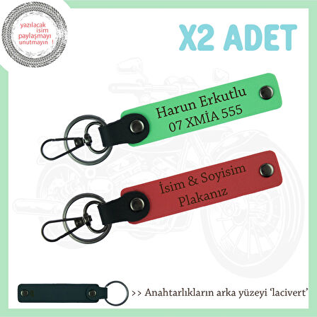 Motorculara İlham Veren Tasarım – İsim ve Plaka Yazılı Deri Anahtarlık Seti, Nar Çiçeği-F Yeşil-Laci