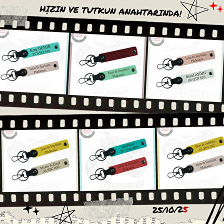 İsimli ve Plakalı x2 Anahtarlık, Özel Günler için Şık ve Anlamlı Hediye Set, Nar Çiçeği-Kül Gri-Ysl
