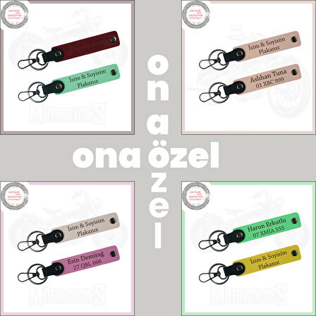 Ekiplere Özel Hediyelik Set, İsim Ve Plaka Yazılabilen x2'li Anahtarlık, Pembe-F Yeşil-Laci