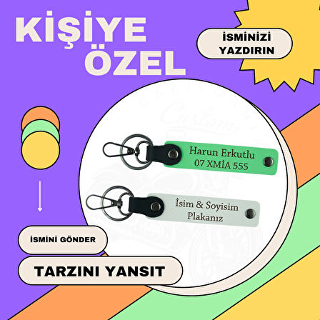İsim Plaka Yazılı x2 Anahtarlık Set Taksi Şoförüne, Kurye’ye, Sürücüye Hediye, Sarı-Turkuaz-Ysl