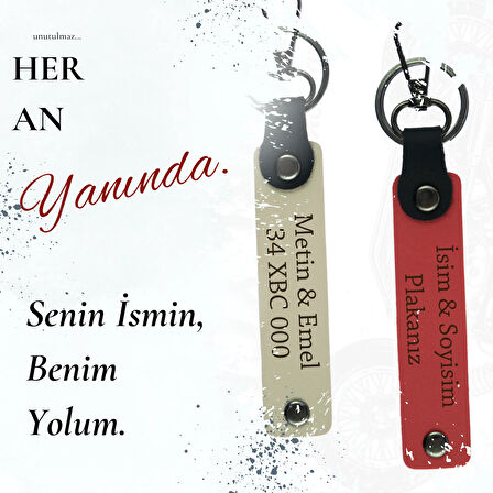 İkili Anahtarlık – İsim & Plaka Yazılabilir Kişiye Özel Hediye Seti, Sütlü Kahve-F Yeşil-Laci