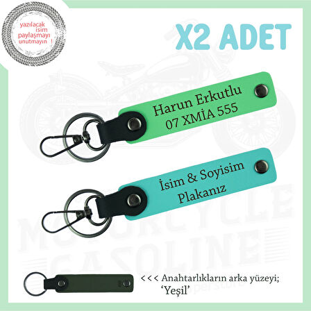 Sevdiklerinize Çok Özel Hediye, İsim Ve Plaka ve Yazılı, x2'li Anahtarlık Takım, Turkuaz-F Yeşil-Ysl