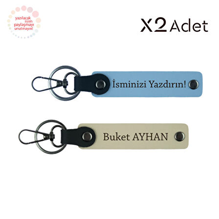 Arkadaşa En Güzel Armağan – İsme Özel İkili Anahtarlık Takımı, Gök Mavi-Sütlü Kahve