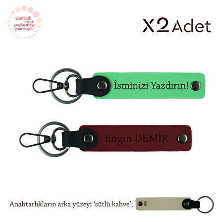 Dede ve Nineye Hatıra, İsim Soyisimli 2’li Anahtarlık Seti, Fıstık Yeşil-Bordo-Sütlü Kahve