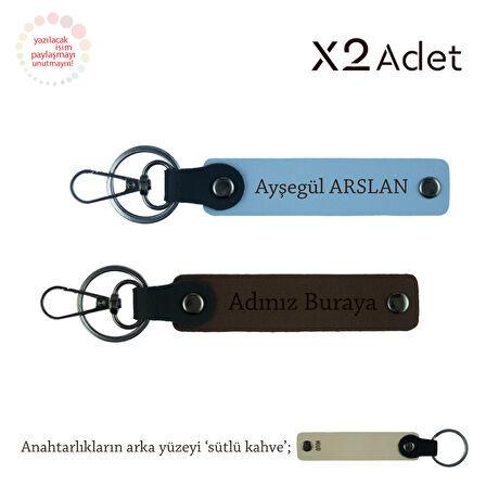 Sevgiliye İlk Buluşma Hatırası, İsim & Soyisim Yazılı 2’li Anahtarlık, K Kahve-Gök Mavi-Sütlü Kahve