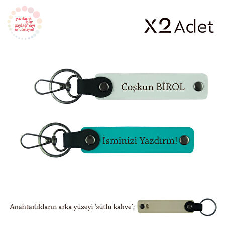 Anneye 8 Mart Hediyesi, İsim & Soyisim Yazılı 2’li Anahtarlık Seti, Koyu Turkuaz-Beyaz-Sütlü Kahve