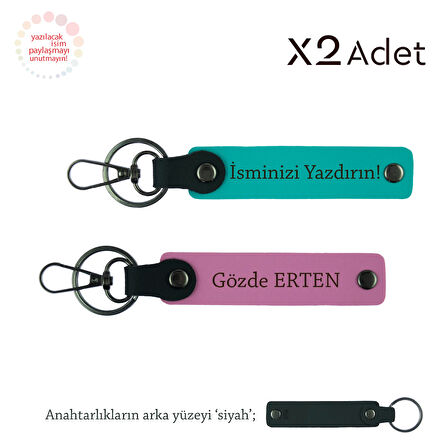 Sevgiliye Romantik Hatıra, İsim & Soyisim Yazılı 2’li Anahtarlık Seti, Koyu Turkuaz-Pembe-Siyah