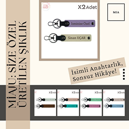 Sevgiliye Romantik Hatıra, İsim & Soyisim Yazılı 2’li Anahtarlık Seti, Koyu Turkuaz-Pembe-Siyah