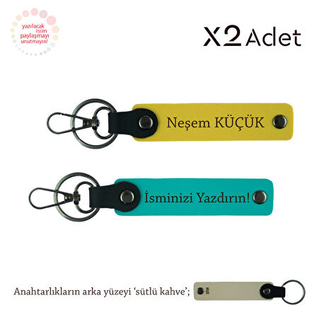 Komşuya Yılbaşı Armağanı, İsim & Soyisim Kişiselleştirilmiş 2’li Anahtarlık, K Turkuaz-Sarı-S Kahve