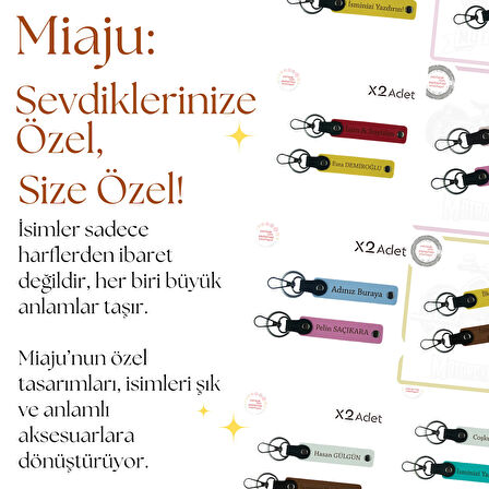 Sevgiliye Anlamlı Armağan, İsim & Soyisim Yazılı 2’li Anahtarlık Seti, Kırmızı-Bordo-Siyah