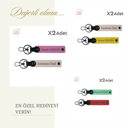 Akrabaya Yılbaşı Hediyesi, İsimli & Soyisimli 2’li Anahtarlık Seti, Mor Menekşe-Sütlü Kahve