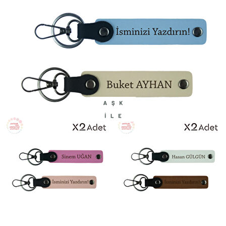Komşuya Yılbaşı Jest, İsim & Soyisim Kişiselleştirilmiş 2’li Anahtarlık, Nar Çiçeği-S Kahve-Lacivert