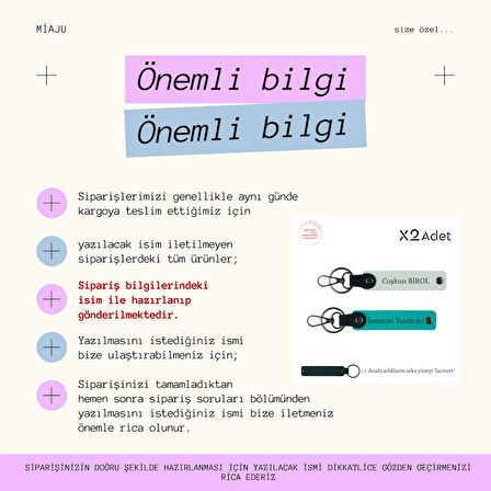 Çiftlere 14 Şubat Armağanı, İsim & Soyisim Yazılı 2’li Anahtarlık Seti, Pembe-Fıstık Yeşil-Gri