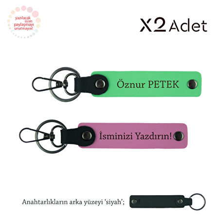 Babalar Gününe Anlamlı Sürpriz, İsimli & Soyisimli 2’li Anahtarlık Seti, Pembe-Fıstık Yeşil-Siyah