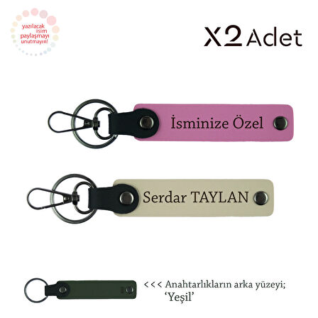 Öğretmene Romantik Jest, İsimli & Soyisimli 2’li Anahtarlık Takımı, Pembe-Sütlü Kahve-Yeşil