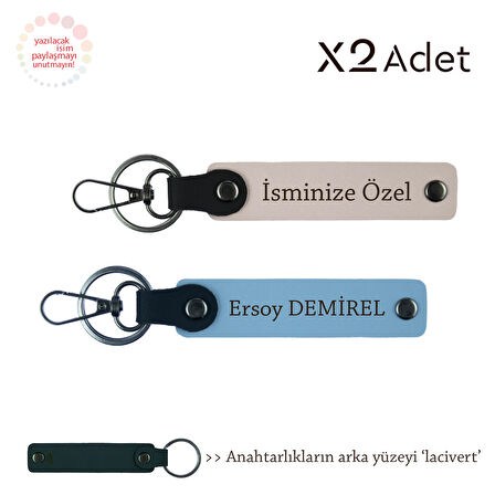 Kardeşe Yılbaşı Hediyesi, İsimli & Soyisimli 2’li Anahtarlık Takımı, Pudra-Gök Mavi-Lacivert