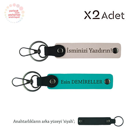 14 Şubat Hediyesi, İsim & Soyisim Kişiselleştirilmiş 2’li Anahtarlık, Pudra-Koyu Turkuaz-Siyah