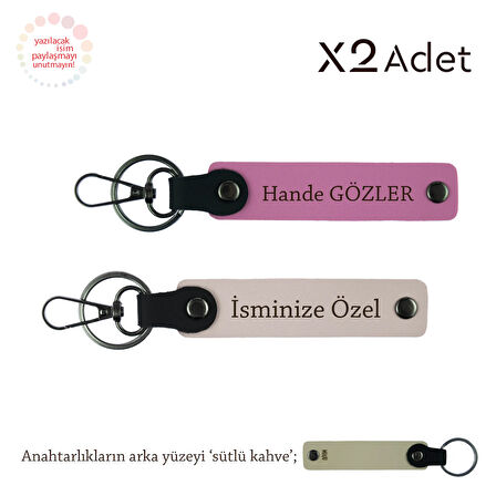 Arkadaşa Yılbaşı Hediyesi, İsimli & Soyisimli 2’li Anahtarlık Hediye Takımı, Pudra-Pembe-Sütlü Kahve