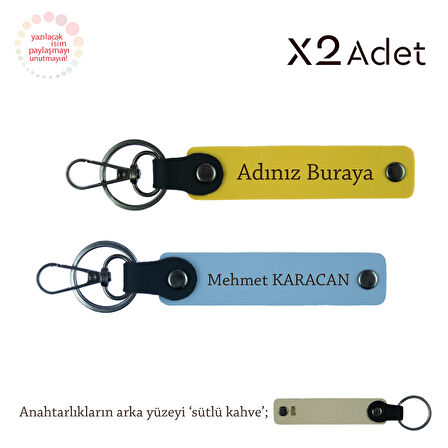 Öğretmene Şık Jest, İsim & Soyisim Kişiselleştirilmiş 2’li Anahtarlık, Sarı-Gök Mavi-Sütlü Kahve