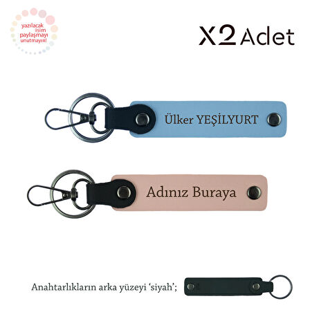 Kardeşe Yılbaşı Armağanı, İsim Yazılı 2’li Anahtarlık Seti, Yavru Ağzı-Gök Mavi-Siyah