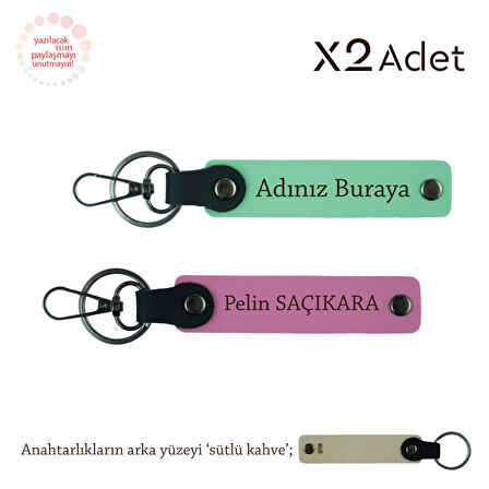 Hemşireye 14 Şubat Hediyesi, İsim & Soyisim Yazılı 2’li Anahtarlık Seti, Yeşil-Pembe-Sütlü Kahve