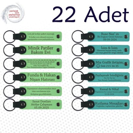 Fıstık Yeşili & K Turkuaz, Akraba Gecelerine Küçük Armağan, 22’li Set, Tarih ve İsimli Deri Hatıra